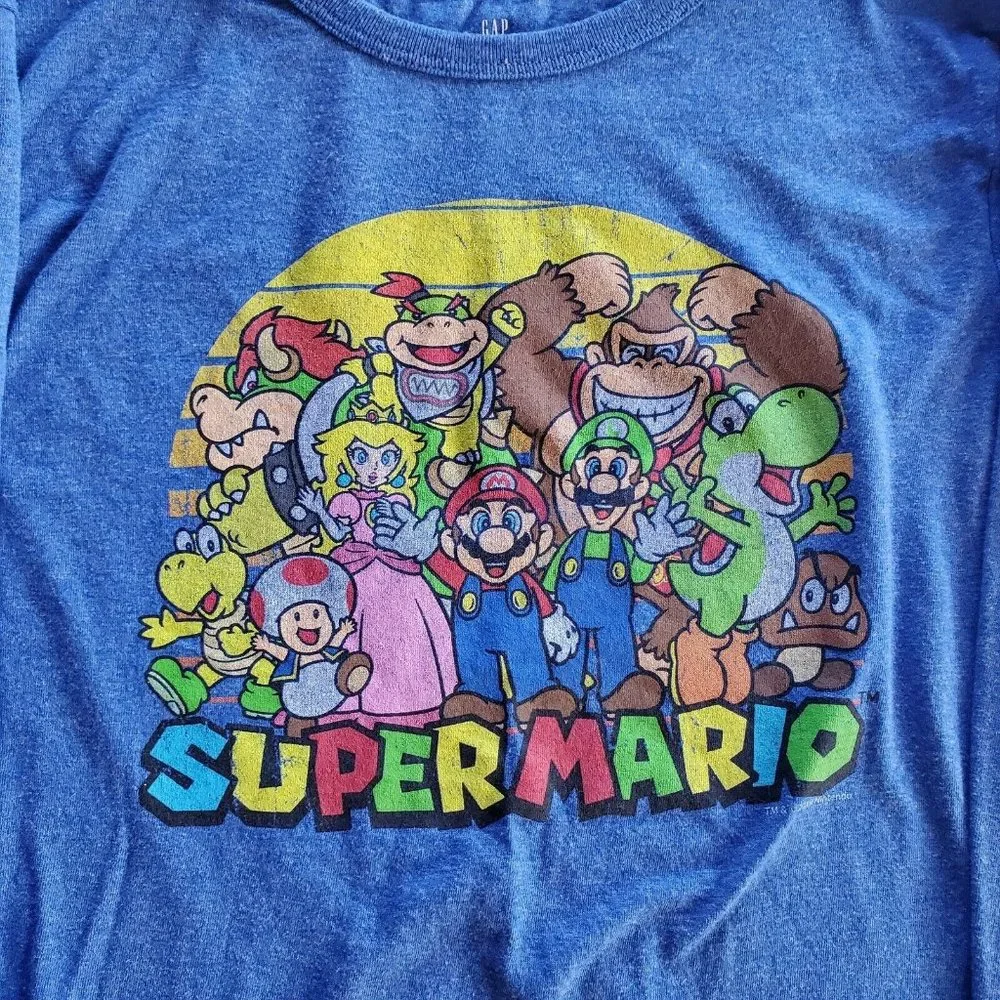 Blue GAP Kids Boys Super Mario Nintendo Long Sleeve T-Shirt Top Tee Size XL EUC